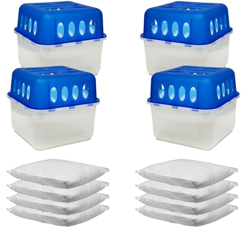 Mojawo Lot de 4 déshumidificateurs Intensiv Fresh - Protection contre les moisissures et les odeurs - Avec 8 recharges de 400 g de granulés