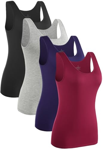 Knuffnee 4 Pack Tank Top for Women Basic Undershirt Tanks Casual Vest Tops