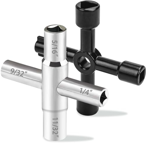 Comfylichi 4-Wege-Schienenhahn-Schlüssel-Set, Mehrzweckschlüssel, multifunktionaler Wasserschlüssel, 2er-Pack, Schlauch-Latzschlüssel für Ventil, Wasserhahn und Zapfen, Hydrant, Schaltschrank