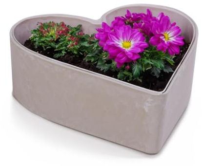 matches21 wetterfeste Pflanzschale Herz für draußen - große Dekoschale in Sand marmoriert als Blumen-Schale - Garten-Deko Schale in 22 cm für Blumen oder Friedhof Grabschale als Grab-Schmuck