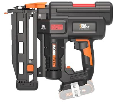 WORX WX841.9 Nitro 20V Clavadora sin cable de calibre 16 | clavadora inalámbrica| pistola de clavos alimentada por batería con liberación de atascos sin herramientas| PowerShare - Solo herramienta