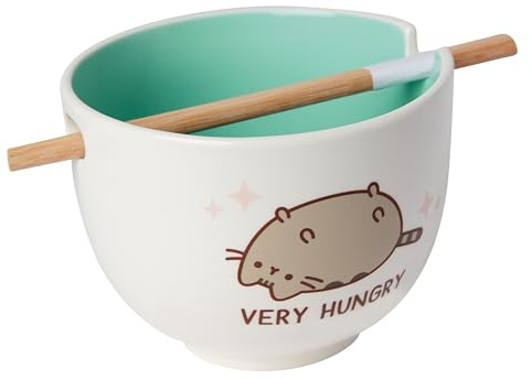 Enesco Pusheen the Cat Very Hungry Ramen Bowl with Chopsticks, 3.94 Inch, Multicolor