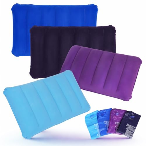 YIJUNSTORE 4 cojines inflables para viajes, cojines inflables suaves para playa, camping y senderismo, plegable, cojín de exterior flocado de PVC para dormir, cojín 47 x 35 cm