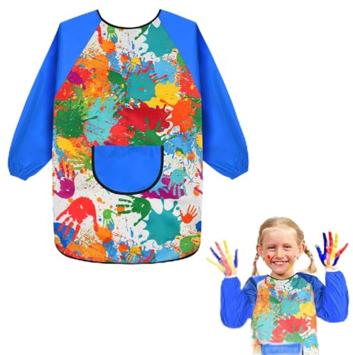 Ainiv Tablier Peinture Enfant, Blouse Peinture Enfant Imperméable 6-12 ans, Tabliers de Peinture Graffiti à Manches Longues avec Poches, pour Peinture, Cuisine, Artisanat, École, Filles et Garçons-L