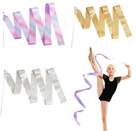 CPJJ 3pcs Nastro Ritmica, Nastro Ginnastica Ritmica Bambina, Nastri da Ballo, con Impugnatura Antiscivolo, per Bambini Danza Artistica Ginnastica, 2m
