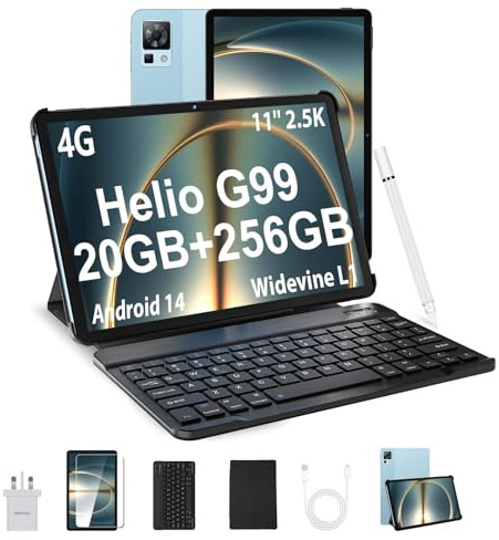 DOOGEE T35 2024 Newest Tablet 11'' Android 14 20GB+256GB/2TB TF Helio G99, 2.5K Display, 8580mAh/33W, 4G-LTE Android Tablets, Bluetooth 5.0+2.4G/5G WiFi Tablets, Tablet with Keyboard, Pen, Case-Blue
