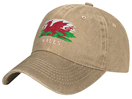 Denim pappahatt Wales flagga walesisk patriotisk pappahatt vintage truckerkeps mode utomhus keps för resor camping fiske, 1050, M