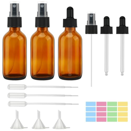 Pavlleen 3 Pezzi Flaconi spray in Vetro Ambrato,Flacone Spray Vuoto,Bottiglie Spray,Atomizzatore Riutilizzabile Bottiglie,per Liquido Cosmetico,Aromaterapia,Profumi