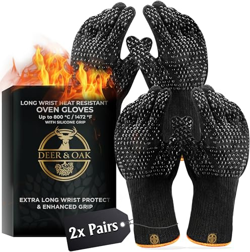 Deer & Oak Long Wrist Oven Mitts (2 Pack), Heat Resistant to 800°C