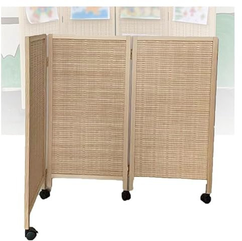 3/4/5/6/7/8 Panel Short Room Dividers,Movable Foldable Privacy Screens,Bamboo Woven Light-Blocking and Breathable Decorative Fences,for Home Kindergarten(120x40cm-3 panels)