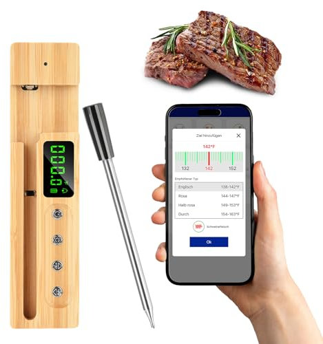 Daakro Fleischthermometer Kabellos,Bratenthermometer Bluetooth Mit Einer Reichweite Von Bis Zu 160 Metern, Intelligentes Fleischthermometer Für Küchenherde, Grills, Smoker, Rotisserie,BBQ Grills