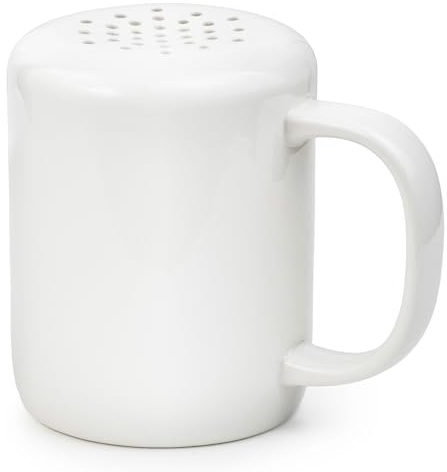 White Cinnamon Sugar Shaker Dispenser – Coffee Station Accessories & Bar Essentials – Porcelain Powdered Sugar & Pumpkin Spice Duster for Chocolate, Nutmeg & More – Gift for Bakers and Latte Lovers