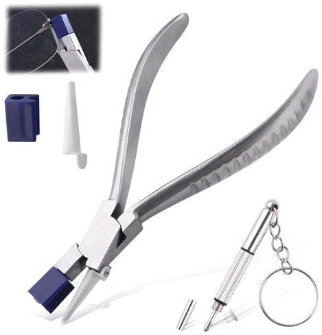 LEONTOOL Pinza per montatura per occhiali concavi in nylon, morsetto per regolazione per montatura in acciaio inossidabile da 6 pollici, kit di strumenti per la riparazione di occhiali ottici con mini
