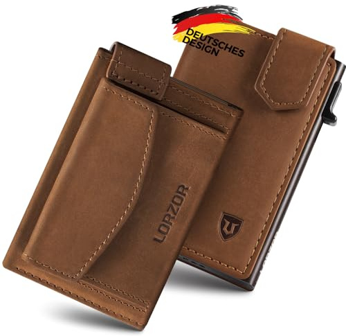 LORZOR Portefeuille Homme avec Porte Monnaie XXL, Porte Carte Homme Cuir Véritable avec Fermeture Magnétique, Portefeuille et Porte-Carte avec Blocage RFID, Wallet pour 10 Cartes，Portecarte Bancaire