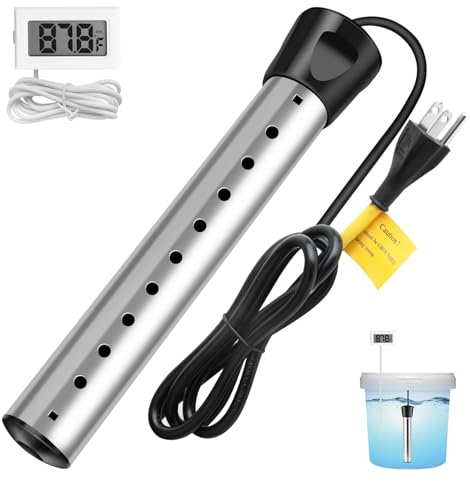 2000W Immersion Water Heater Electric,Portable Water Heater with 304 S S Guard and LCD Thermometer, Anti-Scald, Fast Heating in Minutes Suitable for Bathtub and Bucket