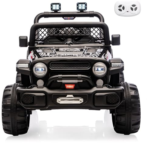 12V Ride on Truck，Kids Electric Car with Parent Remote Control| Features 3 Speeds Up to 6MPH, 2 * 550w Moto, Safty Belt，Spring Suspension, LED Lights, Music for Children Aged 2-8 Years（Black）