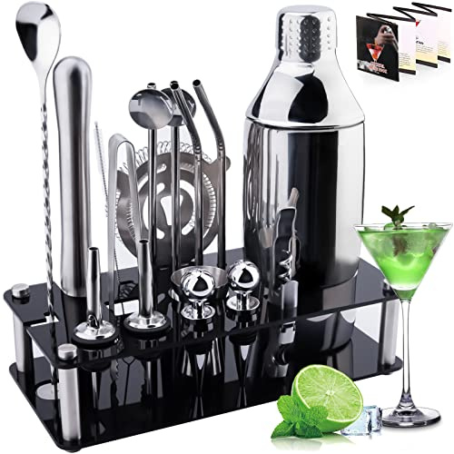 ZPQAODI Cocktail Shaker Set, 18 Pezzi Kit Set Cocktail, Strumento Accessorio Barra Professionale, 750ml Kit da Barman in Acciaio Inox, Set Regalo con Ricettario per Drink, Casa, Bar, Feste