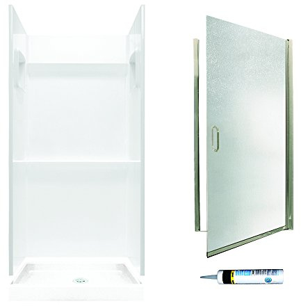 Swanstone SVP3232010-M28570NR Veritek Alcove Shower Kit 32-Inch x 32-Inch x 72-Inch with Frameless Nickel Door and Rain Glass, White