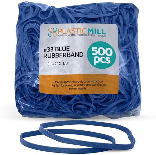 PlasticMill Blue Rubber Bands Size 33 (3 1/2 x 1/8) - #33 Colored Rubber Bands Office Supplies - Strong, Elastic Bands for Crafts, Balloon Garland, Cash, File Folders (500-Pack)