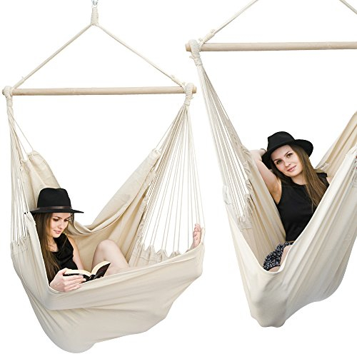 eyepower XL Hängesessel 185 x 130 cm für 2 Personen - Hängestuhl Outdoor & Indoor - Schwebesitz für Garten Balkon Terrasse - Relaxstuhl aus 100% Baumwolle - Sitzschaukel im Boho Stil ohne Gestell