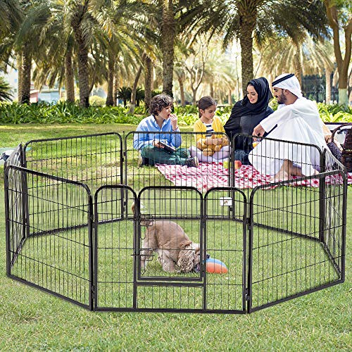 Pet Playpen Puppy Playpen Dog Fence 8 Panel Metal Protable Foldable Indoor Outdoor Pet Exercise Pen with Door Animal Heavy Duty Wire Yard Crate Kennel Cat Dog Playpen for Small Medium Large Dogs