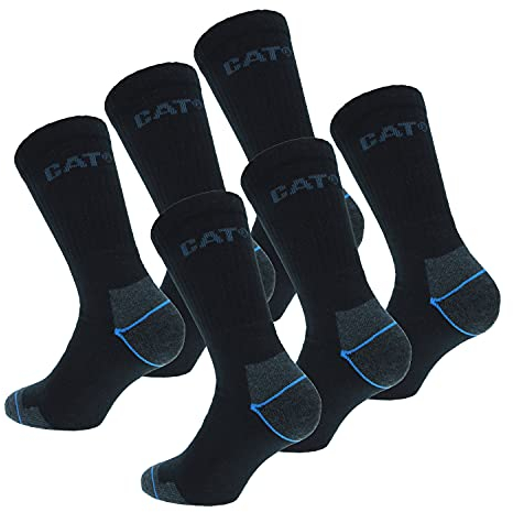 Caterpillar 6 Paar Arbeitssocken für Herren zur Unfallverhütung aus Coolmax, doppelte Verstärkung an Zehen und Ferse, hochwertige Garne, Baumwollschwamm und Lycra-Faser (Schwarz, 43-46)