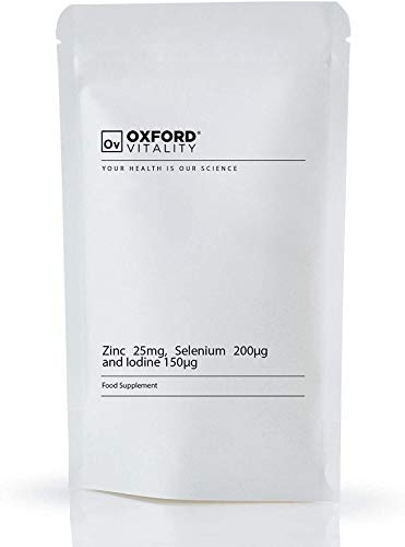 Oxford Vitality Zinc 25mg Selenium 200mcg & Iodine 150mcg Tablets | Mineral Supplement for Thyroid Skin Hair and Immune Support | Easy to Take Daily Tablets | Pack of 120
