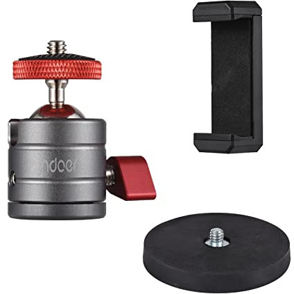 Andoer Mini Ball Head Tripod Head, 360° Rotating Tripod Ball Head Aluminium Alloy with Magnetic Base Phone Holder Replacement for Smartphone