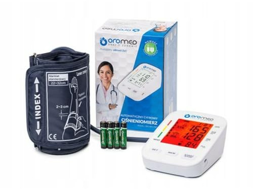 oromed ORO-BP3 blodtrycksmätare för överarmen, med stor LCD-skärm, arytmidetektering, WHO-klassificering, 2 × 99 minnesplatser, automatisk avstängning
