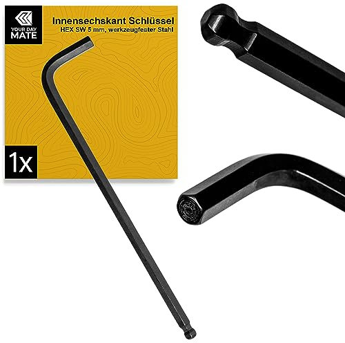 Clé à six pans creux, 1 pièce, HEX SW 5 mm, acier résistant aux outils, clé à outils avec tête sphérique pour montage incliné, clé coudée professionnelle à six pans