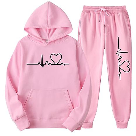 Costume de Jogging pour Femme, Sweat à Capuche, Pantalon de survêtement, Haut à Manches Longues, Pantalon Grande Taille avec Poches, Ensemble 2 pièces, Costume imprimé Battement de cœur