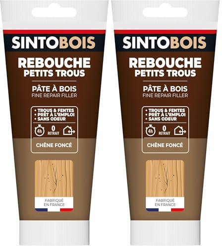 SINTO Pâte à Bois Pour Reboucher Imperfections et Fissures Chêne Foncé - 250g - Sans Odeur - Intérieur et Extérieur (Lot de 2)