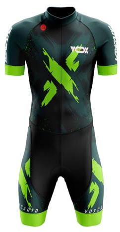 VOXCAUTQ Herr Cykling Skinnsuit + Tävling Professionell Vadderad, Herr Triathlon Kostym, En Del Trisuit Cykel Topp Kort Sublimerad Design, Kort Sommarvåtdräkt