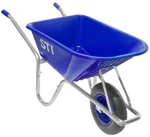 STI Carriola Blu 110lt Portata 160kg Acciaio e Vasca in Polipropilene Alta Resistenza Giardino Cantiere muratura