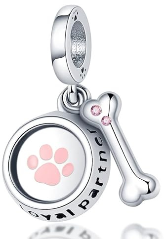 Flower Crab Orca Birthday Athlete Family Tree Safety Chain Cat Dog Bead Pendant 925 Sterling Silver Dangle Compatible With Pandora Moments Charm Bracelet (Loyal Partner Dog Puppy Paw Bowl Bone)