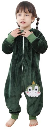 TMEOG Saco de Dormir Bebe con Pies Tog 2 Pijama Polar Manga Larga Pelele con Cremalleras para Niño y Niña 1-6 Años(Verde oscuro,110)