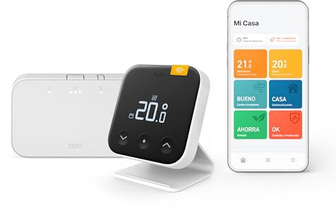 tado° Termostato inalámbrico X: Starter Kit con termostato ambiental, Bridge X y soporte, control mediante aplicación y altavoz inteligente (Alexa, Siri, Google Assistant), no compatible con tado° V3+