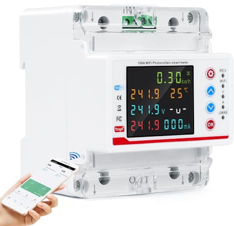 Wifi Misuratore di consumo elettrico 100A 220V AC Contatore Elettrico Wifi Meter Bidirezionale Tuya APP Smart Contatore Luce Sub/sovracorrente/ritardo/tempo/protezione contro le perdite.