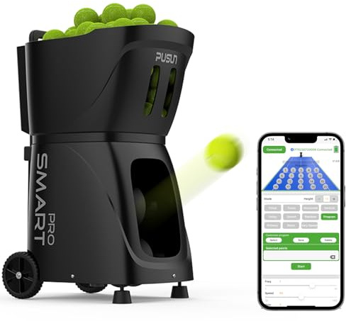 PT-Smart Pro Tennis & Ball Machine with Remote Control | Automatic Starter 12-75 MPH | Training Equipment with Spin | Practice Machine 100+ Balls (Black)