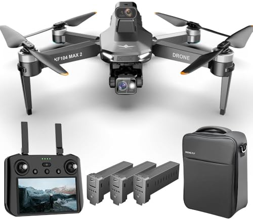 Teeggi KF104 MAX2 Drönare med 4K-kamera för vuxna, 6 km kontroll avstånd, fjärrkontroll med skärm, 3-axlig gimbal, 360° hinderförmåga, professionell RC quadcopter drönare, 3 batterier