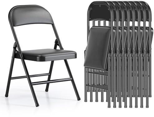 Asdsed Lot de 8 Chaises Pliantes Rembourrées, Charge 158 kg, Cadre en Acier, Simili Cuir PU, Pliable Gain de Place, sans Montage, pour Salon, Salle à Manger, Camping, Jardin, Réception, Noir