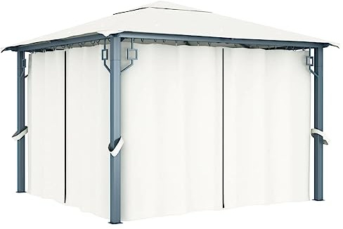 Home & Garden,Furniture-Gazebo with Curtain 300x300 cm Cream Aluminium