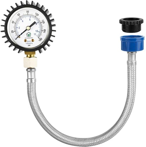 STOWBERRY Mains Water Pressure Gauge - 0-11 Bar / 0-160 PSI – Mains Water Supply Pressure Test Gauge with Hose Tap Connector – Plumbing Tool for Home, Garden & Irrigation System Monitoring