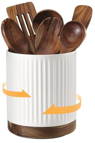 DOWAN Soporte para utensilios de cocina giratorio, soporte para utensilios de cocina, recipiente para utensilios de cocina, recipiente grande para cucharas de cocina, almacenamiento de utensilios de