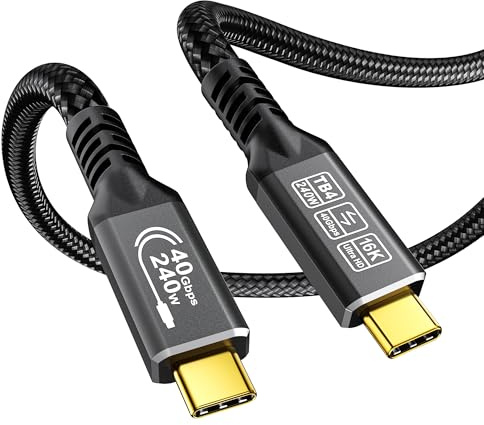 CAKOBLE Câble Thunderbolt 4 USB-C 1.5m - Charge Rapide PD3.1 240W (5A),Transfert 40 Gbit/s,Vidéo 16K@30Hz/8K@60Hz/4K@144Hz - Cable USB4 pour MacBook,iPhone 15/16 Series,Galaxy S24/S25,eGPU,SSD,Dock