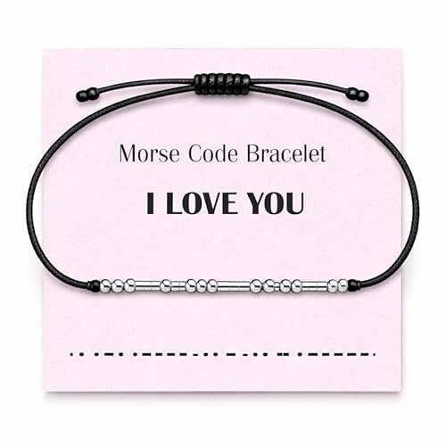 Lunarié Morse Code Bracelet – Handmade Beaded Inspirational Jewelry with Secret Message, Adjustable String Bracelet for Women & Men, Friendship Gift, Couple Bracelet Gift (I Love You)