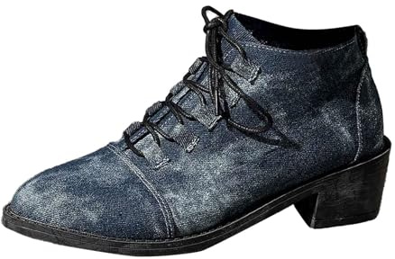 Botines de tacón alto con cordones y puntera para mujer, botas cortas de moda para todas las estaciones, Blue, 39 EU