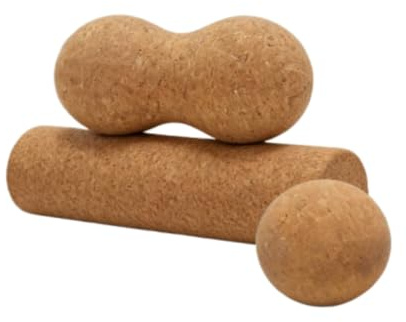 3-teiliges Kork-Massage-Rollen-Set – Faszienrolle, Peanut-Roller, Massageball für Muskelentspannung, Dehnung und Balance-Training
