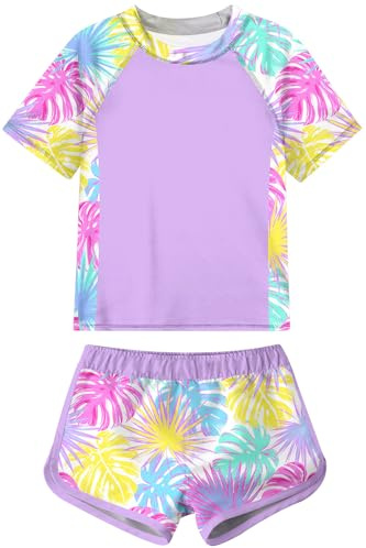 Fanient Maillot de Bain pour Filles Short de Sport Et Rashguard Maillot de Bain de Surf D'Été pour Adolescentes 13-14 Ans Taille 14T