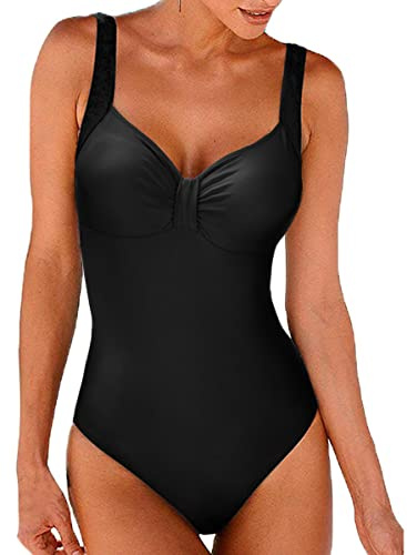 Costumi Interi Donna, One Piece Costumi da Bagno Push Up Trikini Imbottito Backless Swimsuit Pin Up Costume Bohemian Beachwear(A-Nero, XL)